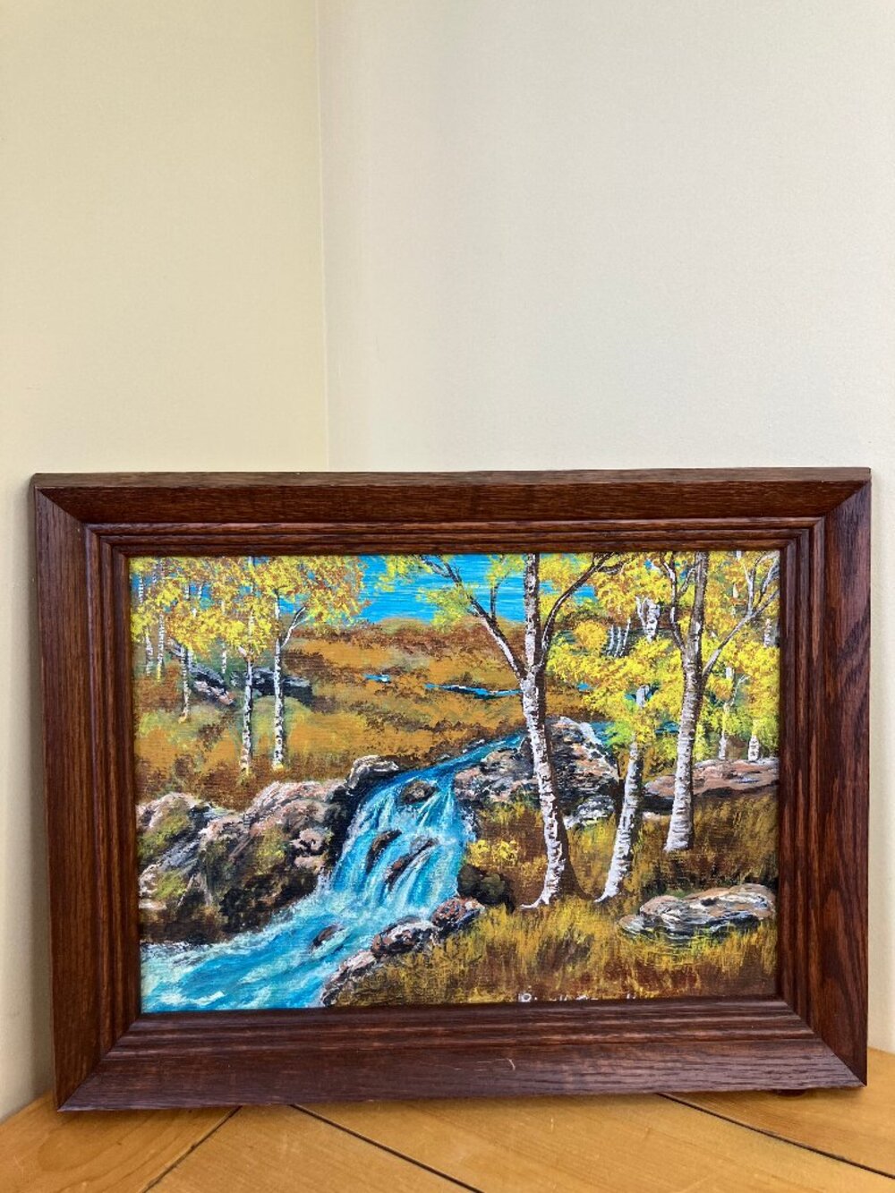 Birch Creek Forest Landscape Framed Painting Vintage Signed L. Wason 12.5x16.5"